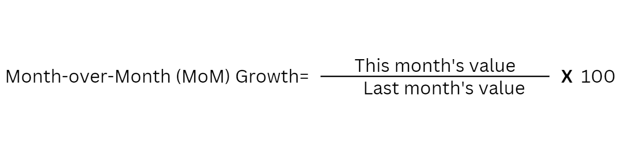 Month-over-Month Growth formula: this month's value divided by last month's value, times 100