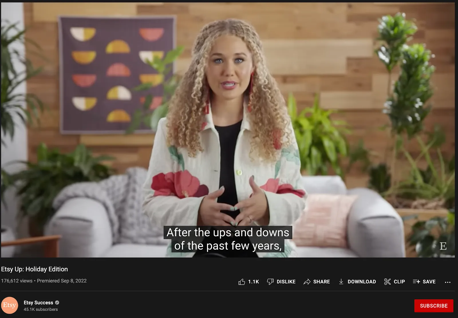 Etsy Success's YouTube video Etsy Up: Holiday Edition, an example of Etsy's video marketing content